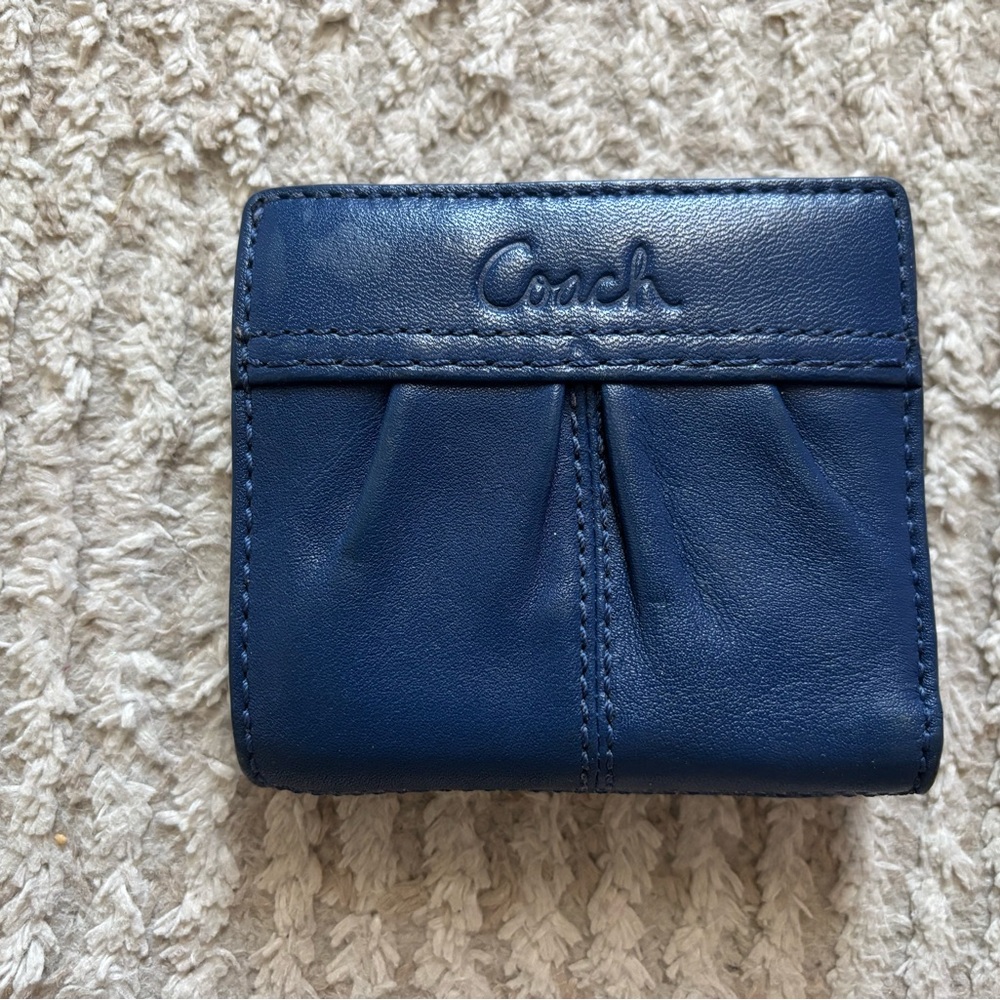 Coach Small Pleated Leather Wallet in Deep Blue
